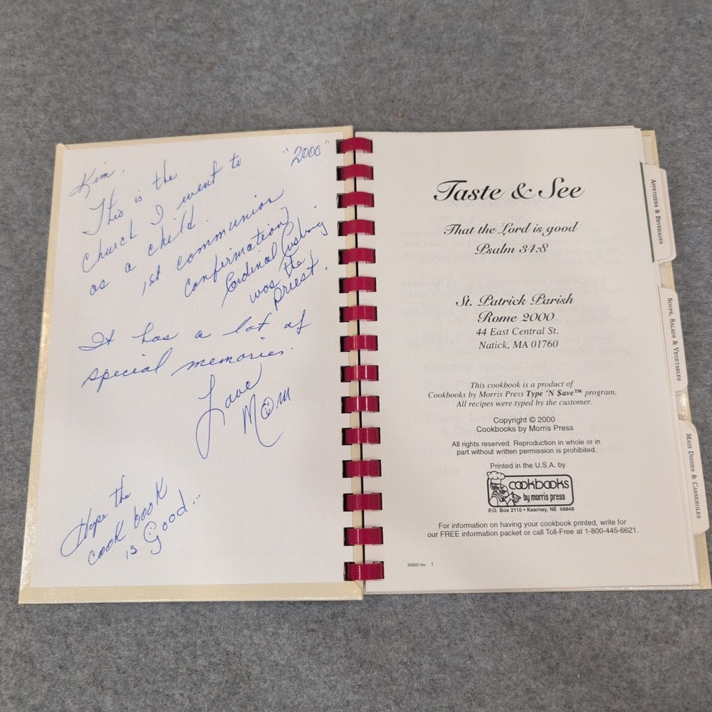 Taste & See St‎ Patrick Parish Natick MA Rome 2000 Community Cookbook Spiral - Picture 2 of 2